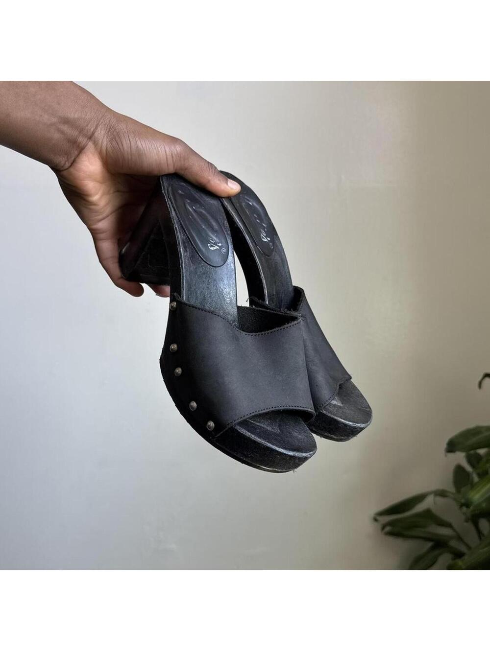 Vintage Candie's Studded Black Leather block heels Platform sandal EU 40 US 9